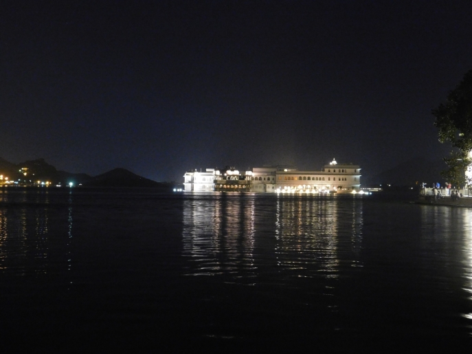 Lake Palace at night.